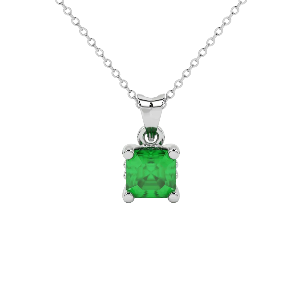 Asscher cut solitaire pendant in gold featuring a 5.00 MM square gemstone in a classic four-prong setting