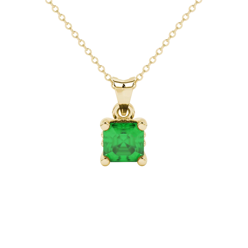 Asscher cut solitaire pendant in gold featuring a 5.00 MM square gemstone in a classic four-prong setting