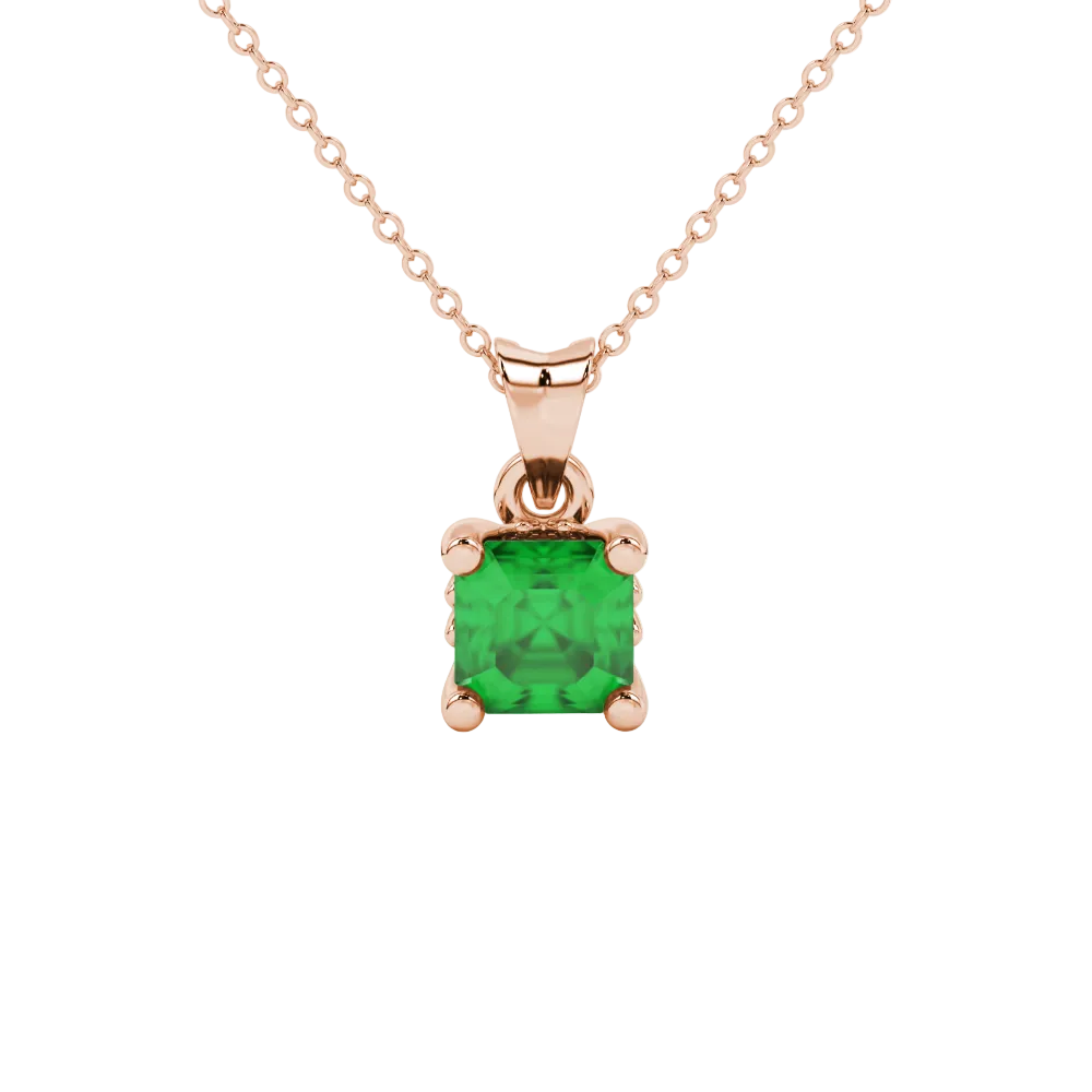 Asscher cut solitaire pendant in gold featuring a 5.00 MM square gemstone in a classic four-prong setting