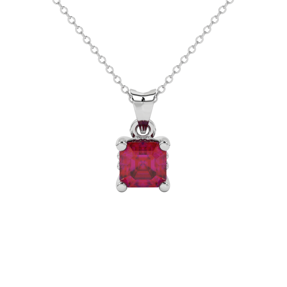 Asscher cut solitaire pendant in gold featuring a 5.00 MM square gemstone in a classic four-prong setting