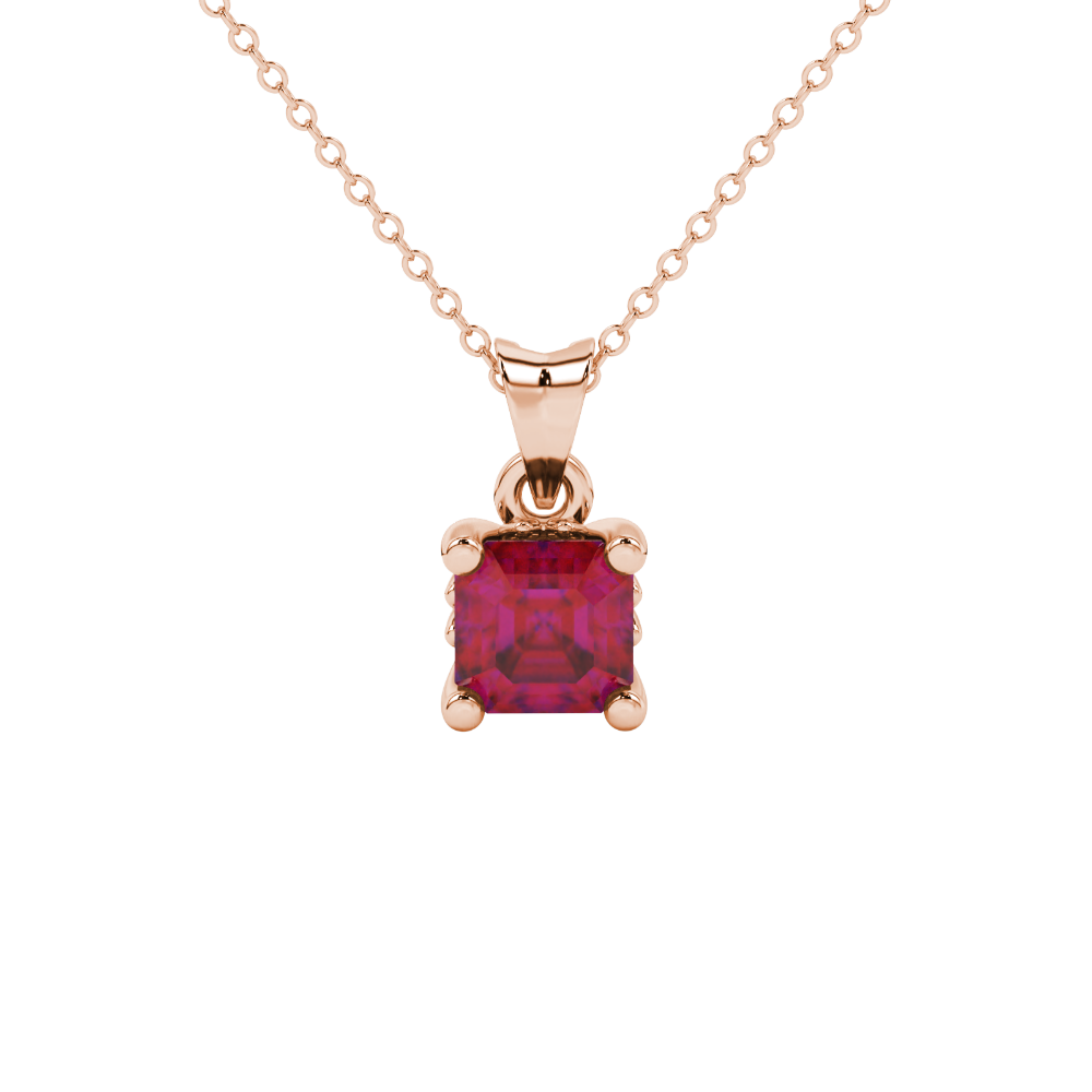 Asscher cut solitaire pendant in gold featuring a 5.00 MM square gemstone in a classic four-prong setting