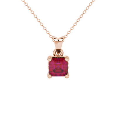 Asscher cut solitaire pendant in gold featuring a 5.00 MM square gemstone in a classic four-prong setting