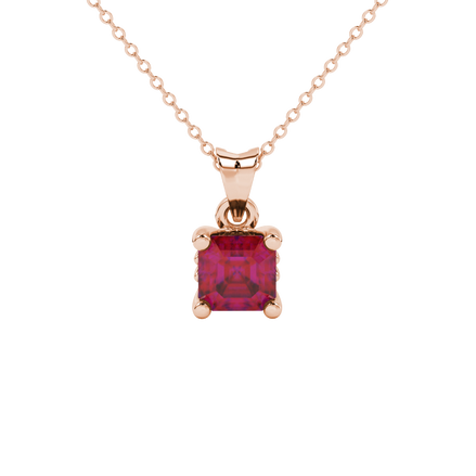 Asscher cut solitaire pendant in gold featuring a 5.00 MM square gemstone in a classic four-prong setting