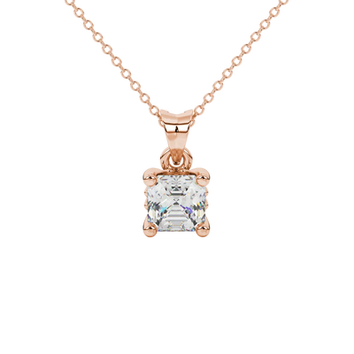 Asscher cut solitaire pendant in gold featuring a 5.00 MM square gemstone in a classic four-prong setting
