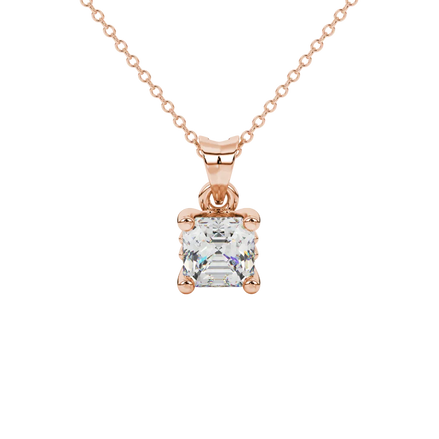 Asscher cut solitaire pendant in gold featuring a 5.00 MM square gemstone in a classic four-prong setting