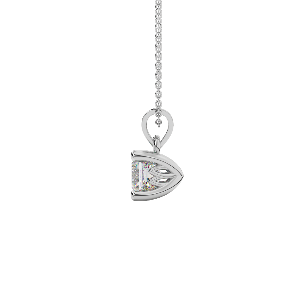 Asscher cut solitaire pendant in gold featuring a 5.00 MM square gemstone in a classic four-prong setting