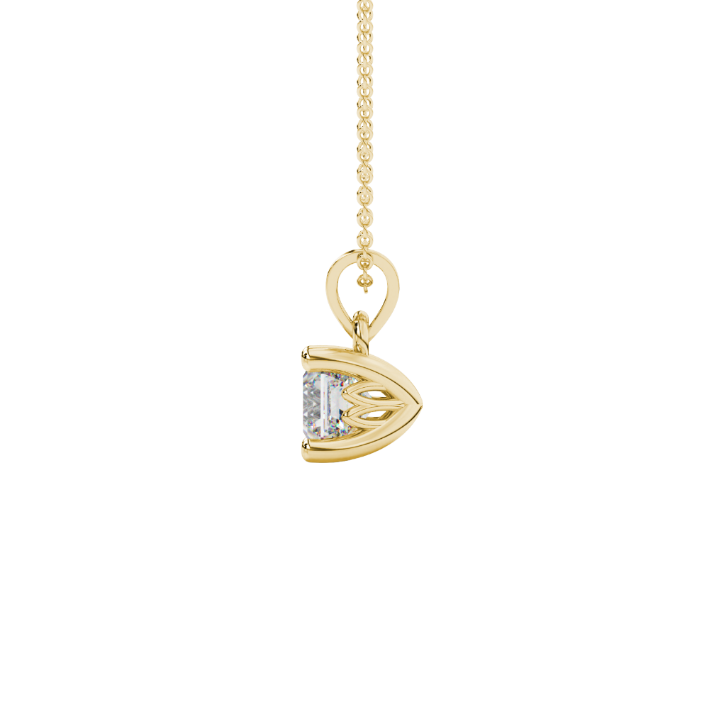 Asscher cut solitaire pendant in gold featuring a 5.00 MM square gemstone in a classic four-prong setting