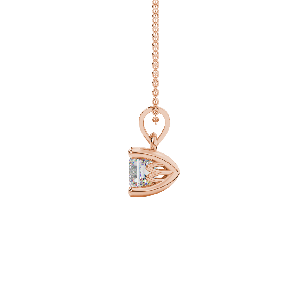 Asscher cut solitaire pendant in gold featuring a 5.00 MM square gemstone in a classic four-prong setting