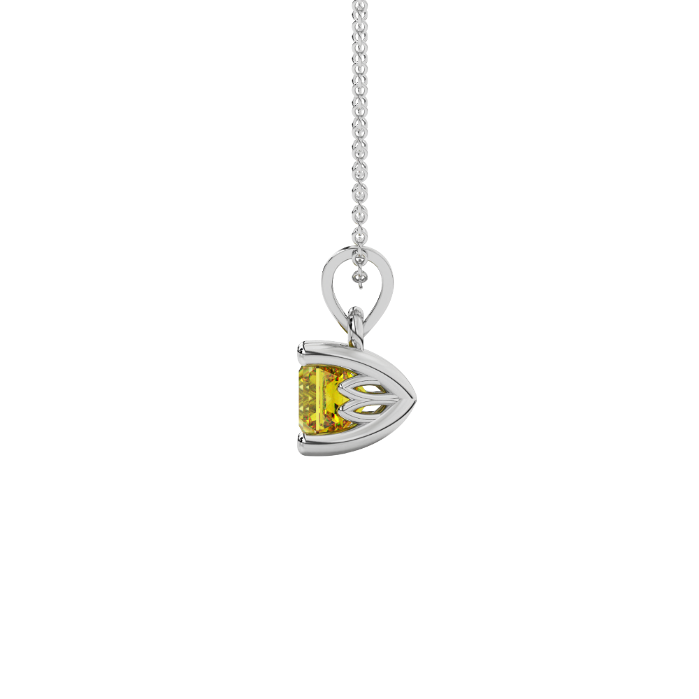 Asscher cut solitaire pendant in gold featuring a 5.00 MM square gemstone in a classic four-prong setting