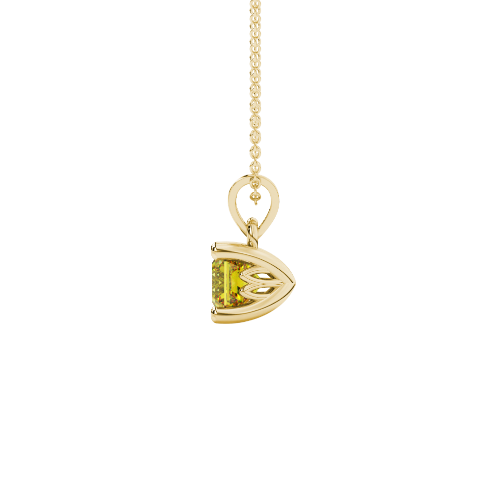 Asscher cut solitaire pendant in gold featuring a 5.00 MM square gemstone in a classic four-prong setting