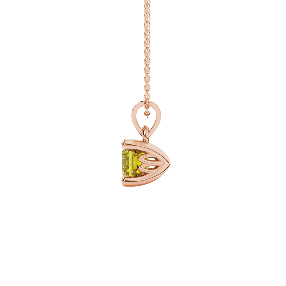 Asscher cut solitaire pendant in gold featuring a 5.00 MM square gemstone in a classic four-prong setting