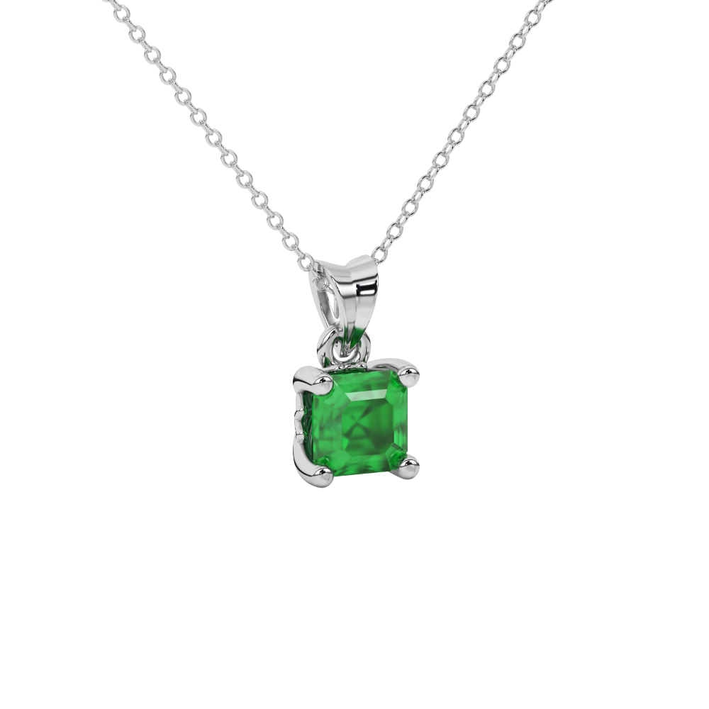 Asscher cut solitaire pendant in gold featuring a 5.00 MM square gemstone in a classic four-prong setting