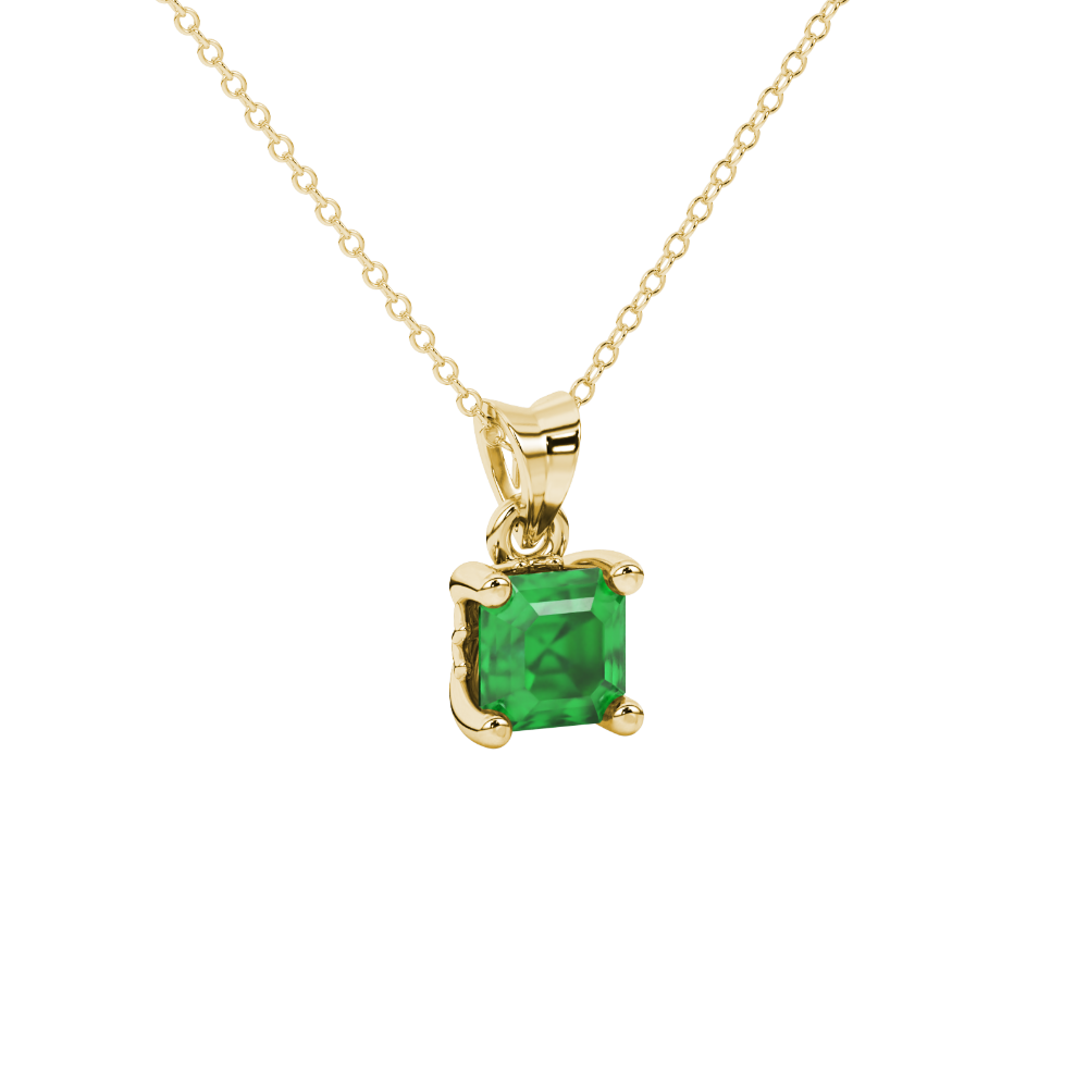 Asscher cut solitaire pendant in gold featuring a 5.00 MM square gemstone in a classic four-prong setting