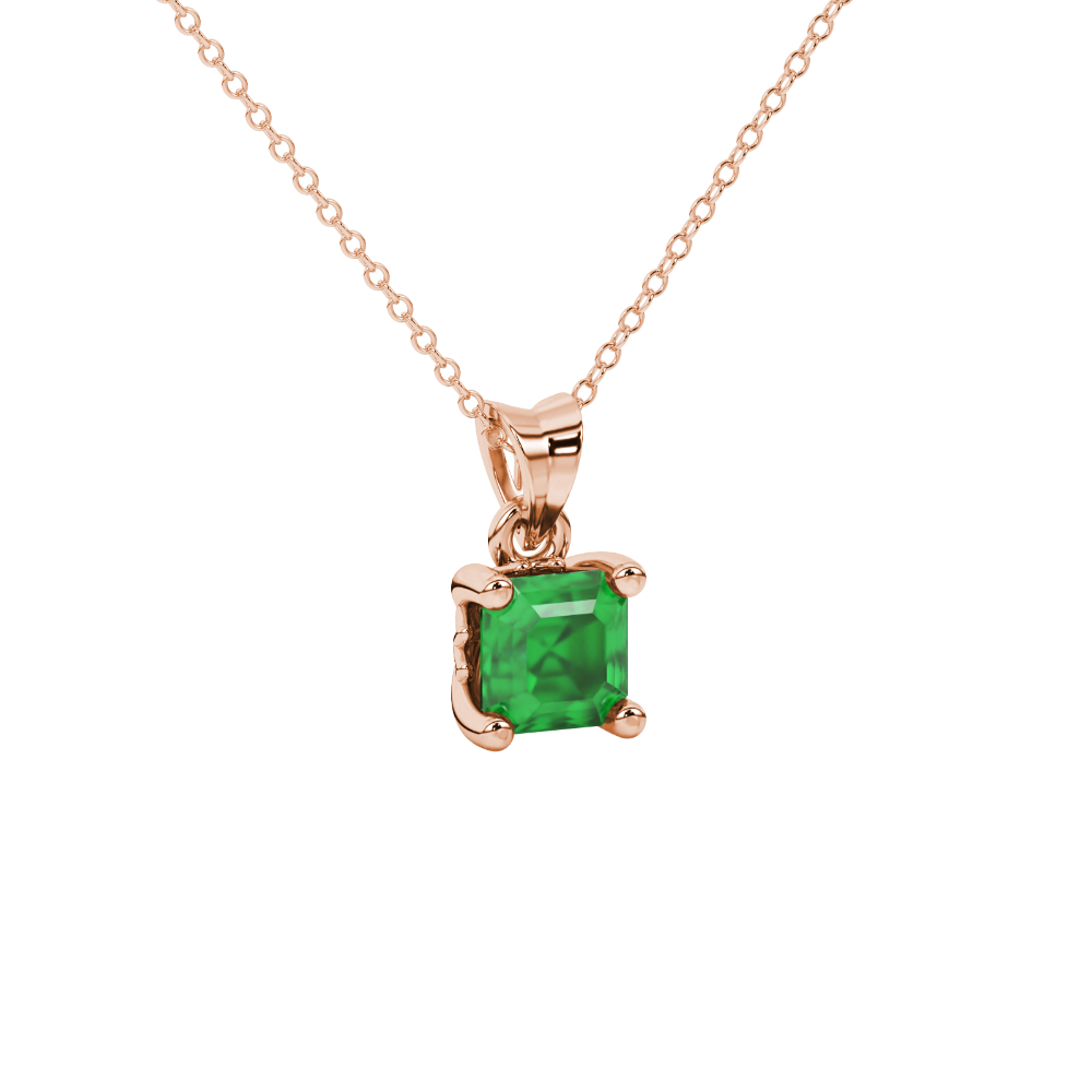 Asscher cut solitaire pendant in gold featuring a 5.00 MM square gemstone in a classic four-prong setting