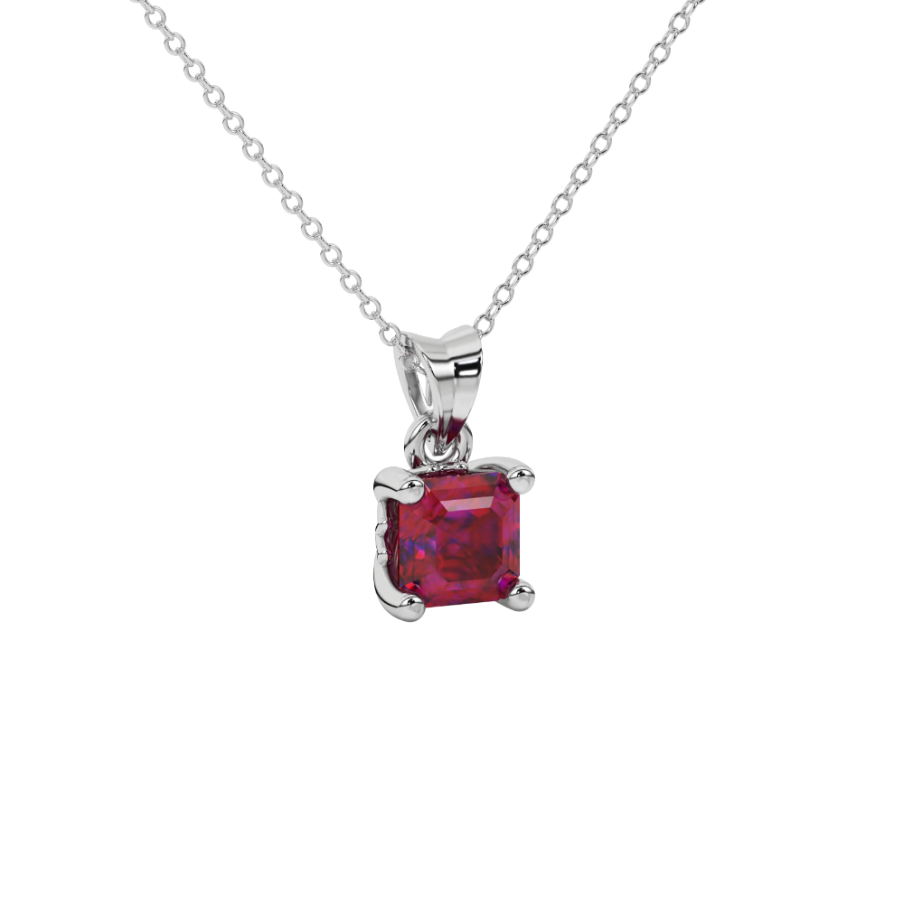 Asscher cut solitaire pendant in gold featuring a 5.00 MM square gemstone in a classic four-prong setting