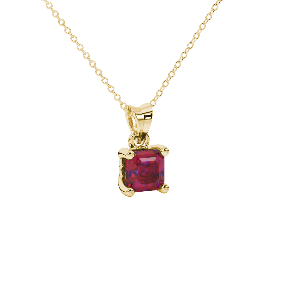 Asscher cut solitaire pendant in gold featuring a 5.00 MM square gemstone in a classic four-prong setting