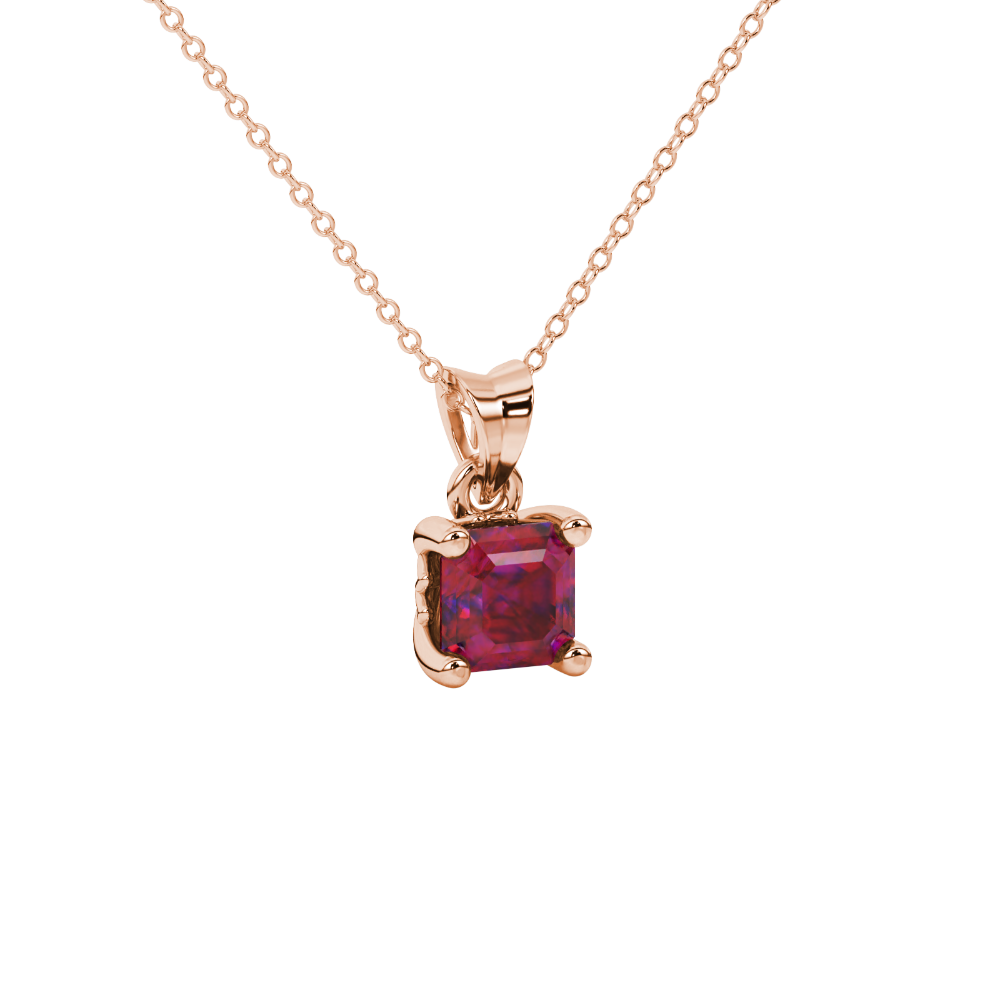 Asscher cut solitaire pendant in gold featuring a 5.00 MM square gemstone in a classic four-prong setting