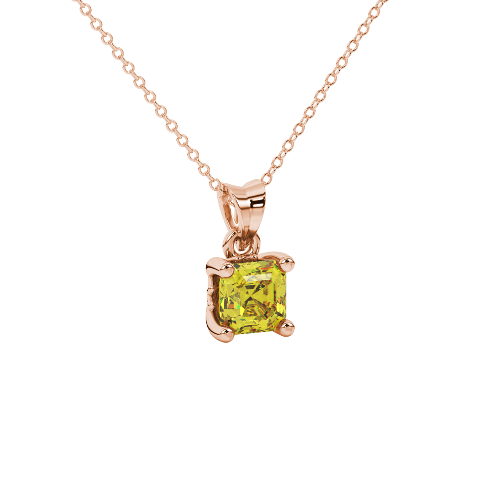 Asscher cut solitaire pendant in gold featuring a 5.00 MM square gemstone in a classic four-prong setting