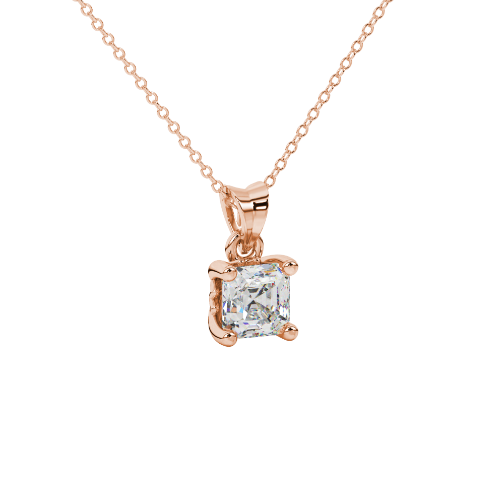 Asscher cut solitaire pendant in gold featuring a 5.00 MM square gemstone in a classic four-prong setting