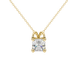 Asscher cut hidden halo gemstone pendant in gold featuring a 5.00 MM square gemstone with decorative arched bail design