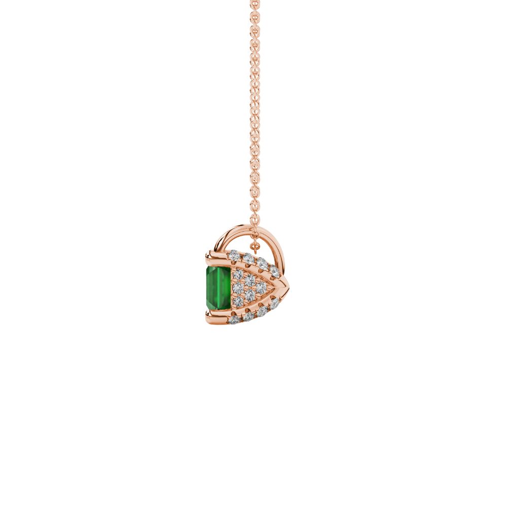 Asscher cut hidden halo gemstone pendant in gold featuring a 5.00 MM square gemstone with decorative arched bail design