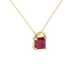 Asscher cut hidden halo gemstone pendant in gold featuring a 5.00 MM square gemstone with decorative arched bail design