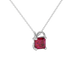 Asscher cut hidden halo gemstone pendant in gold featuring a 5.00 MM square gemstone with decorative arched bail design