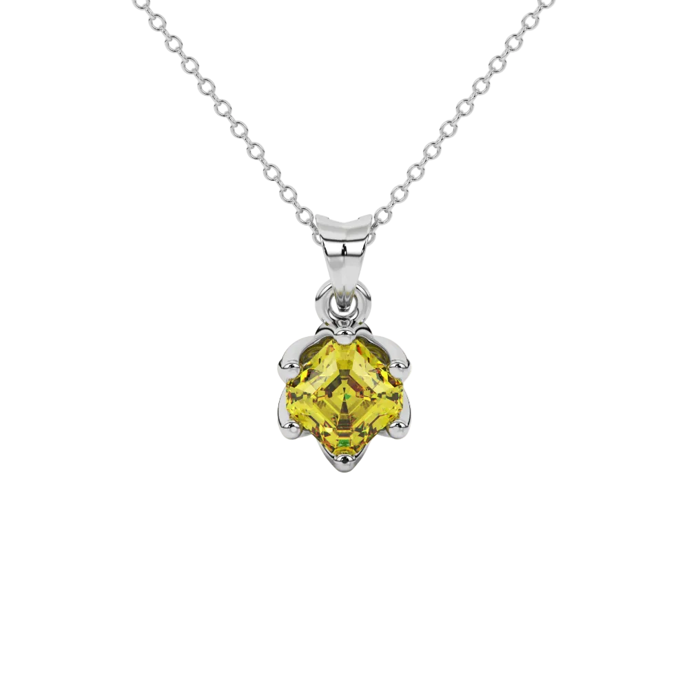Asscher cut crown solitaire pendant in gold featuring a 5.00 MM gemstone secured in an elegant six-prong crown setting