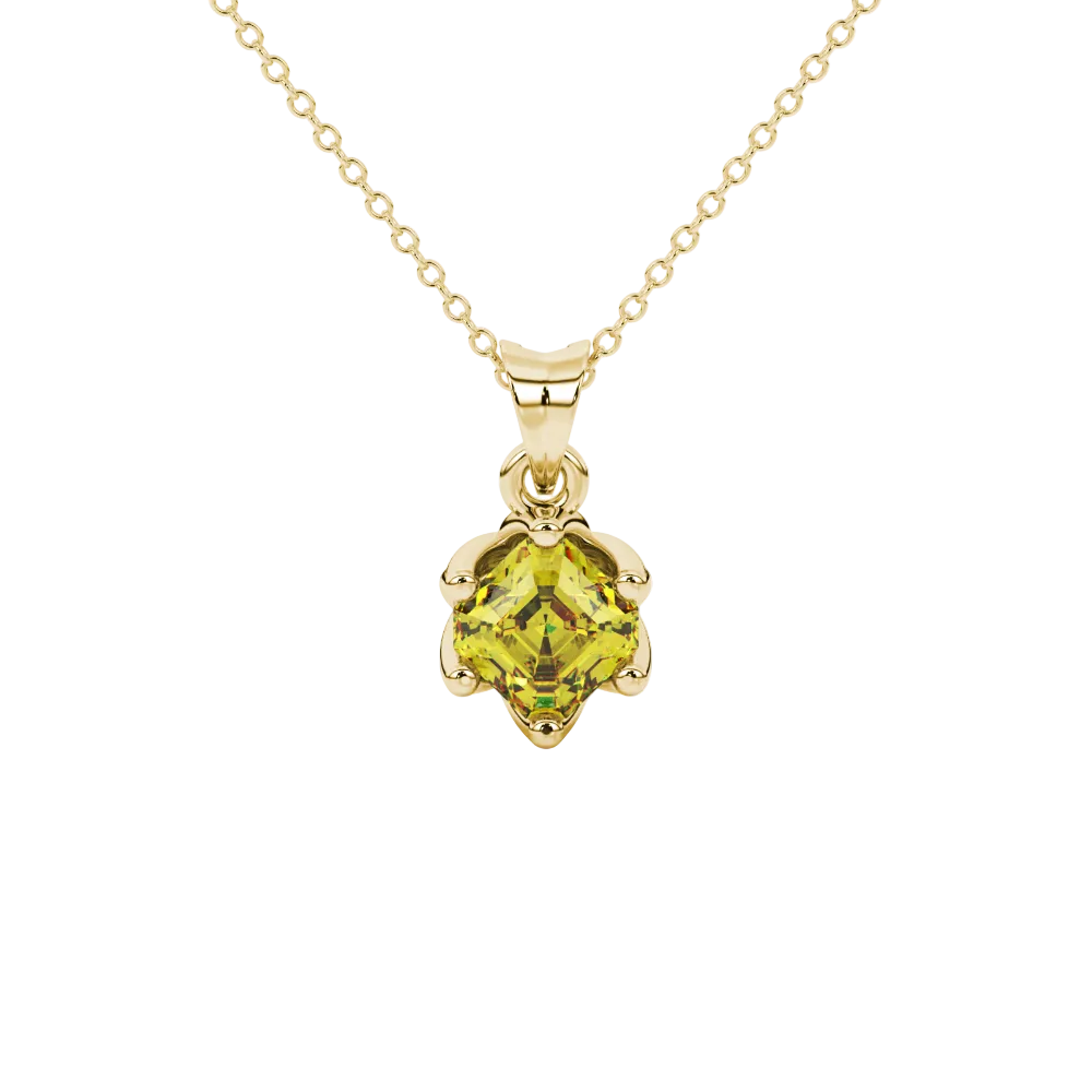 Asscher cut crown solitaire pendant in gold featuring a 5.00 MM gemstone secured in an elegant six-prong crown setting
