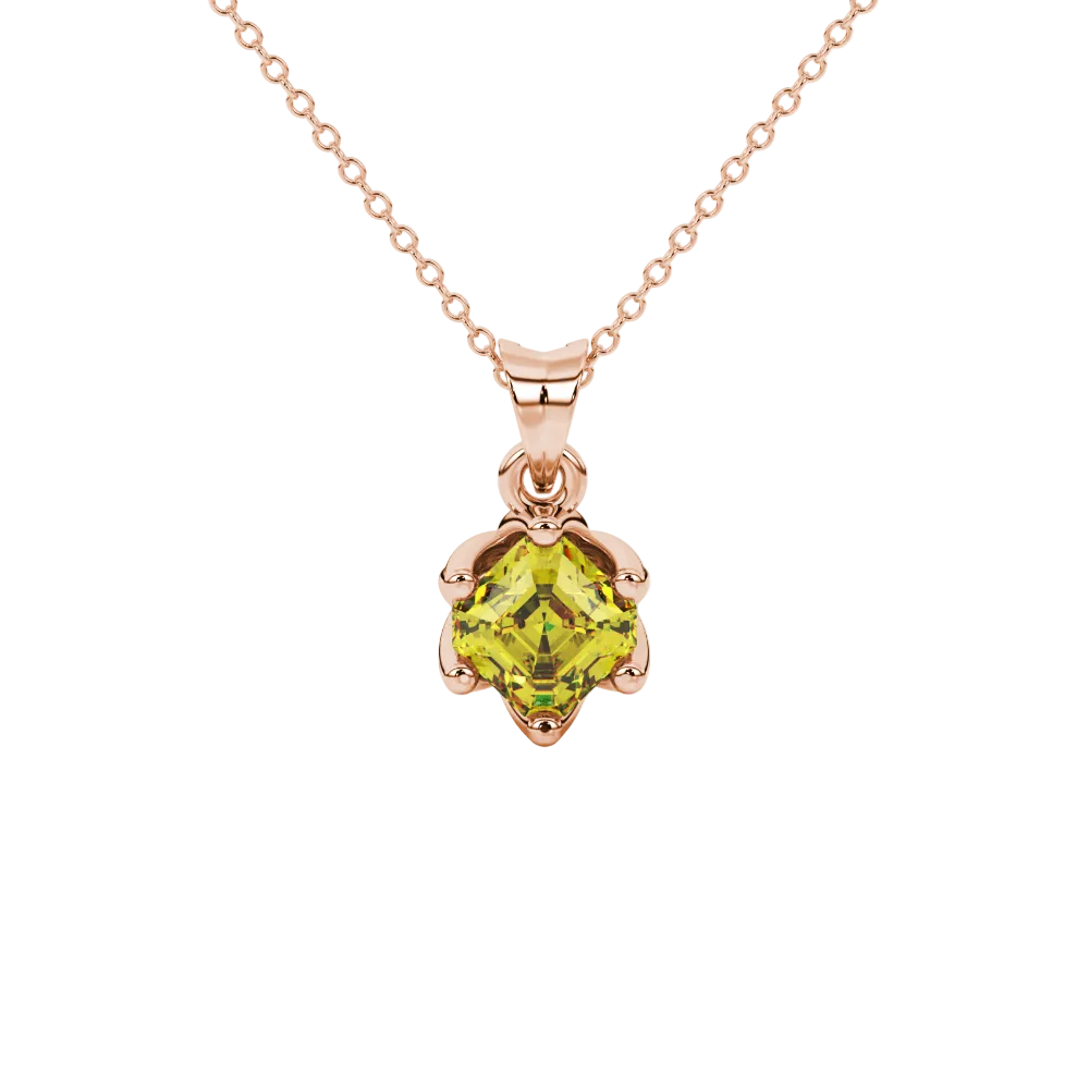 Asscher cut crown solitaire pendant in gold featuring a 5.00 MM gemstone secured in an elegant six-prong crown setting