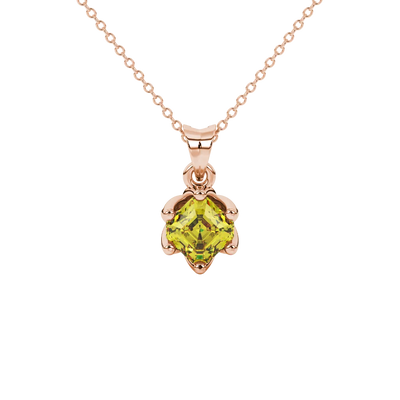 Asscher cut crown solitaire pendant in gold featuring a 5.00 MM gemstone secured in an elegant six-prong crown setting