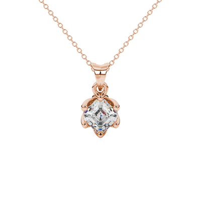 Asscher cut crown solitaire pendant in gold featuring a 5.00 MM gemstone secured in an elegant six-prong crown setting