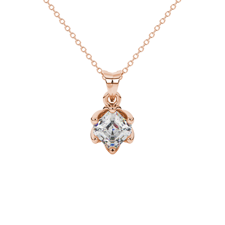 Asscher cut crown solitaire pendant in gold featuring a 5.00 MM gemstone secured in an elegant six-prong crown setting