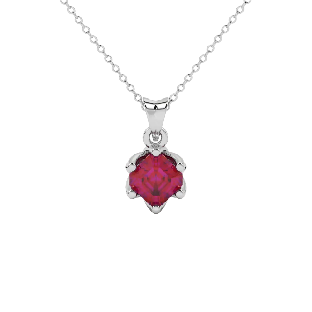 Asscher cut crown solitaire pendant in gold featuring a 5.00 MM gemstone secured in an elegant six-prong crown setting