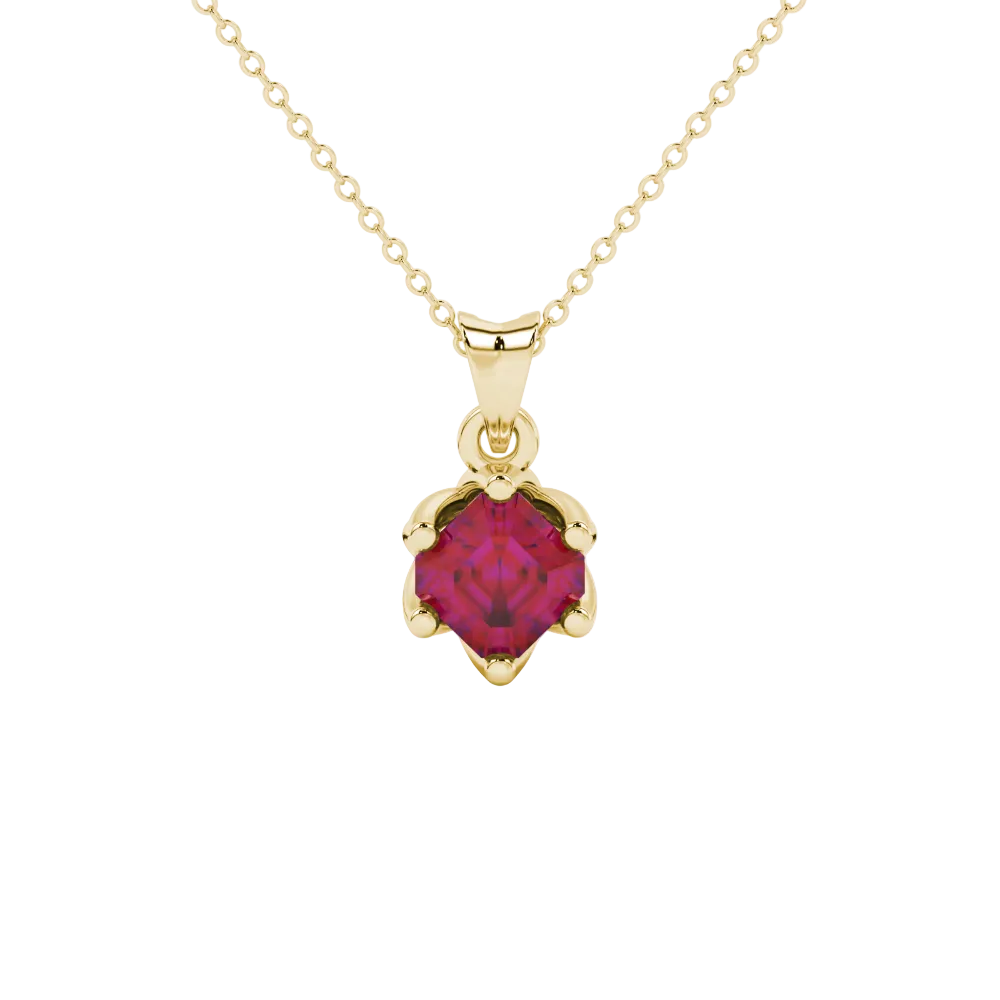 Asscher cut crown solitaire pendant in gold featuring a 5.00 MM gemstone secured in an elegant six-prong crown setting