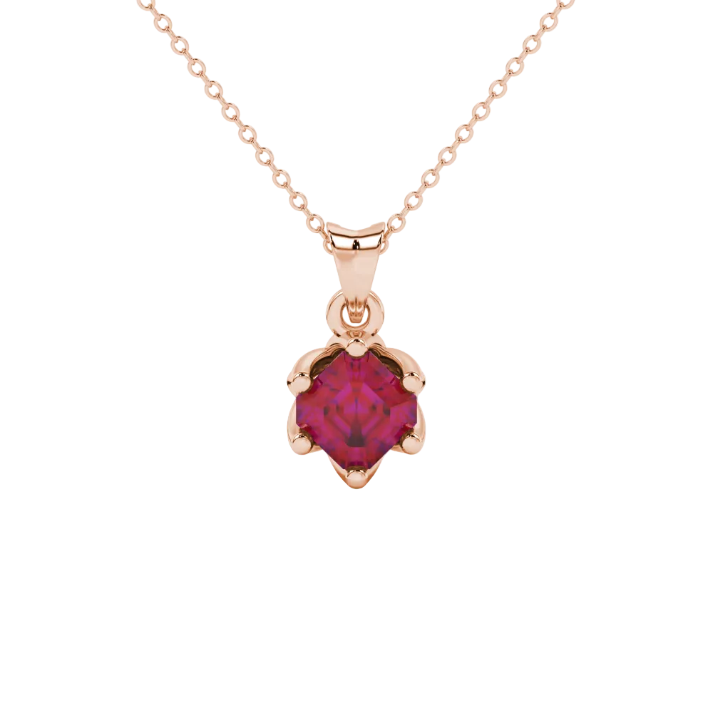 Asscher cut crown solitaire pendant in gold featuring a 5.00 MM gemstone secured in an elegant six-prong crown setting
