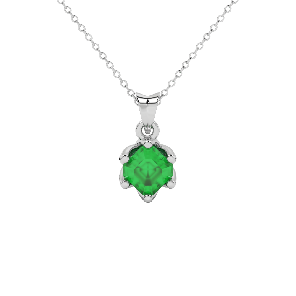 Asscher cut crown solitaire pendant in gold featuring a 5.00 MM gemstone secured in an elegant six-prong crown setting