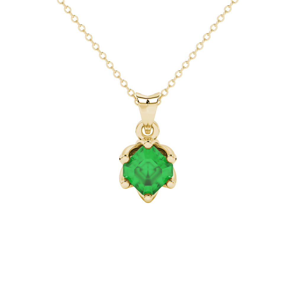 Asscher cut crown solitaire pendant in gold featuring a 5.00 MM gemstone secured in an elegant six-prong crown setting