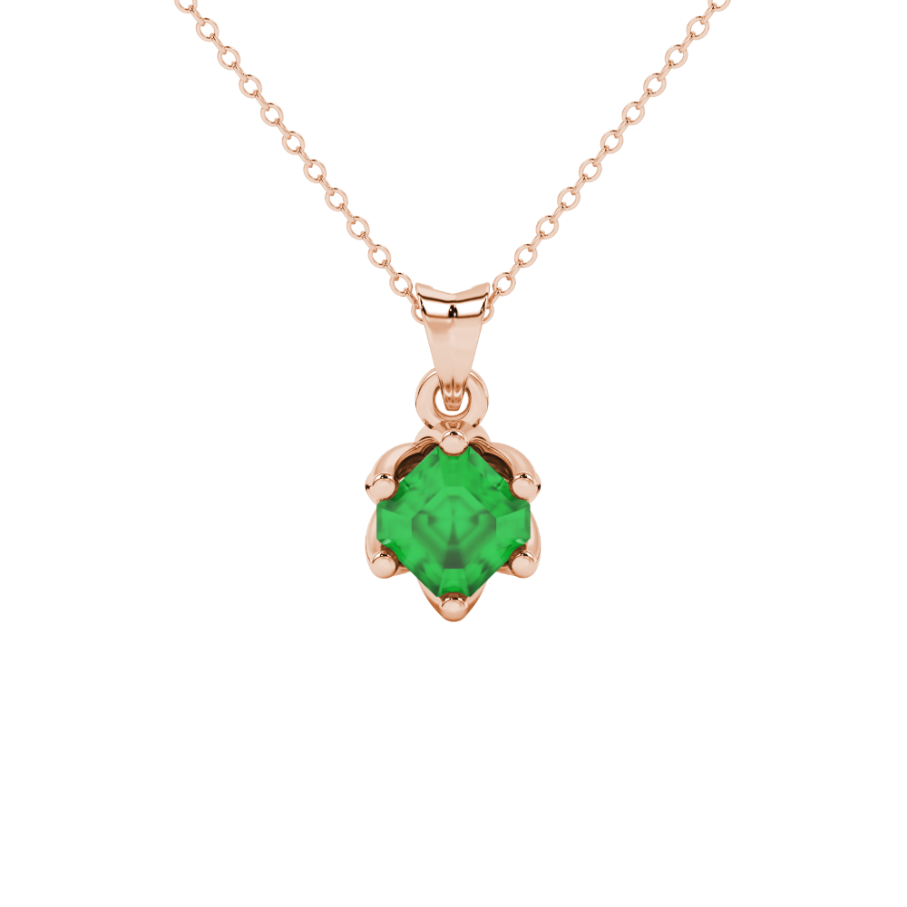 Asscher cut crown solitaire pendant in gold featuring a 5.00 MM gemstone secured in an elegant six-prong crown setting