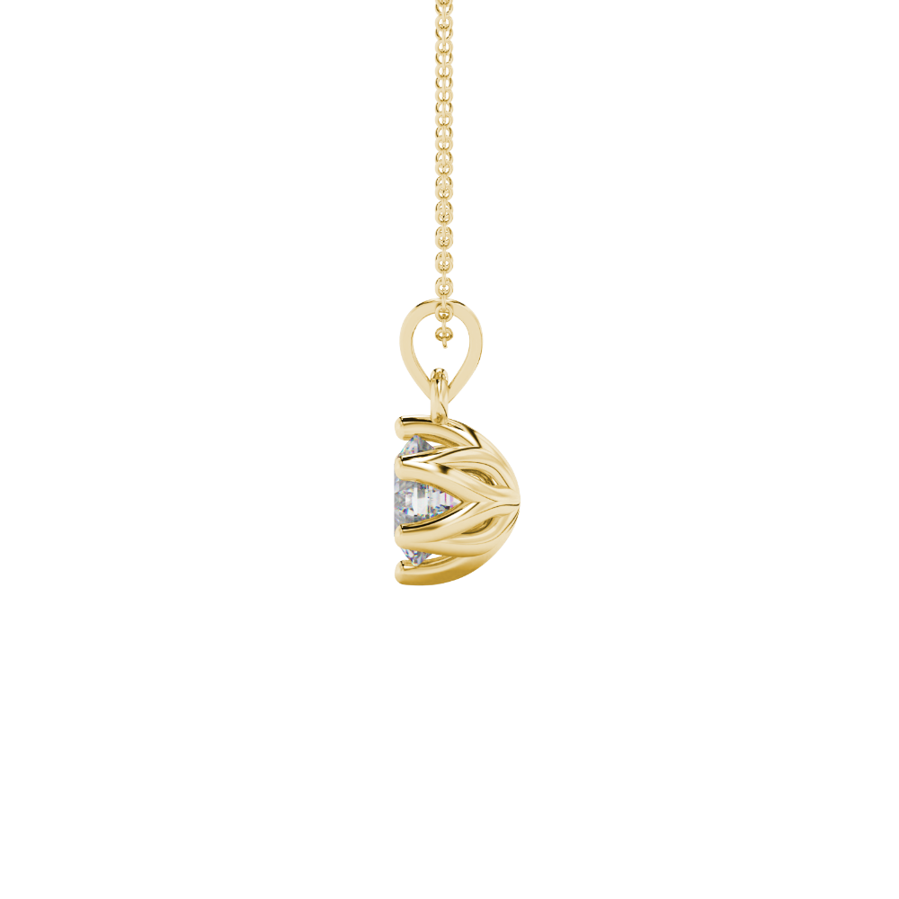 Asscher cut crown solitaire pendant in gold featuring a 5.00 MM gemstone secured in an elegant six-prong crown setting