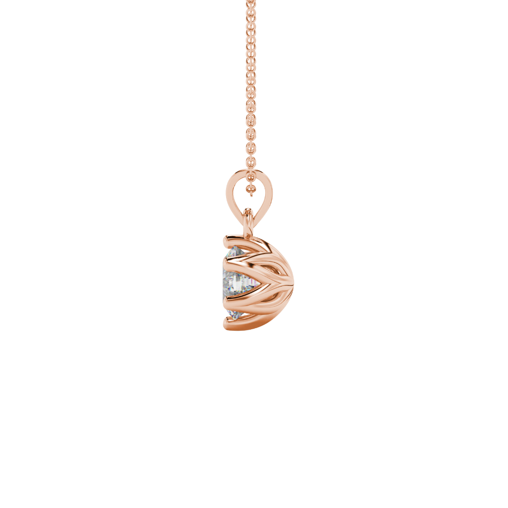 Asscher cut crown solitaire pendant in gold featuring a 5.00 MM gemstone secured in an elegant six-prong crown setting
