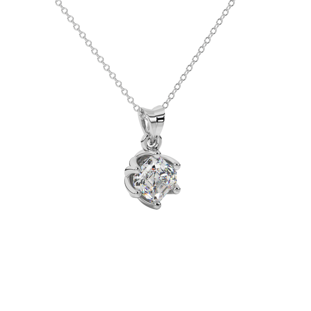 Asscher cut crown solitaire pendant in gold featuring a 5.00 MM gemstone secured in an elegant six-prong crown setting