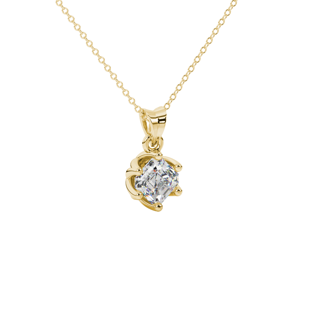 Asscher cut crown solitaire pendant in gold featuring a 5.00 MM gemstone secured in an elegant six-prong crown setting