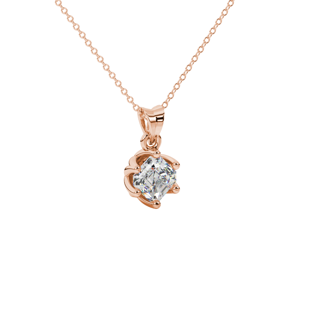 Asscher cut crown solitaire pendant in gold featuring a 5.00 MM gemstone secured in an elegant six-prong crown setting