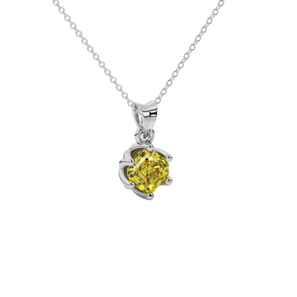Asscher cut crown solitaire pendant in gold featuring a 5.00 MM gemstone secured in an elegant six-prong crown setting
