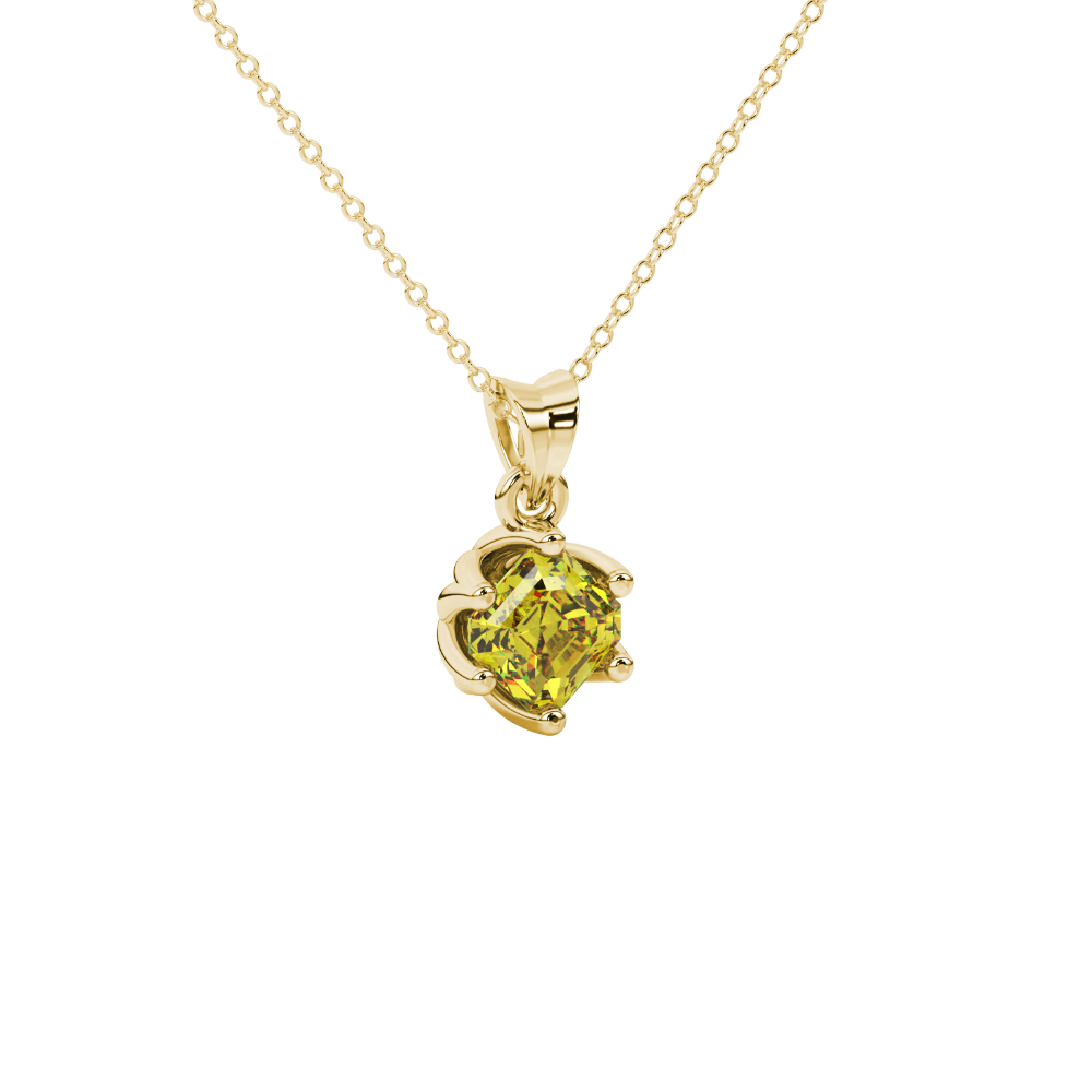 Asscher cut crown solitaire pendant in gold featuring a 5.00 MM gemstone secured in an elegant six-prong crown setting
