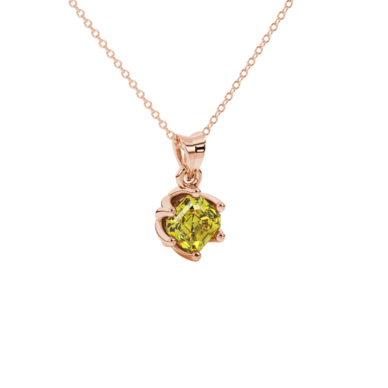 canary yellow hexagon gemstone solitaire pendant in rose gold