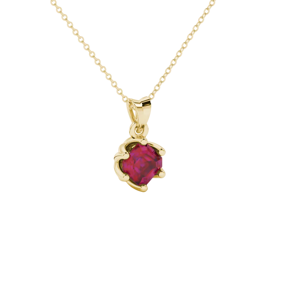 Asscher cut crown solitaire pendant in gold featuring a 5.00 MM gemstone secured in an elegant six-prong crown setting