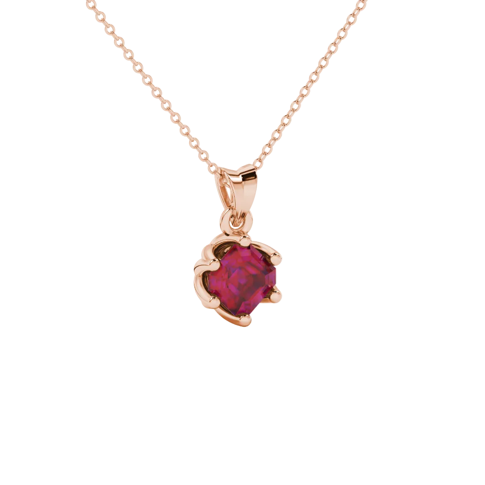 Asscher cut crown solitaire pendant in gold featuring a 5.00 MM gemstone secured in an elegant six-prong crown setting