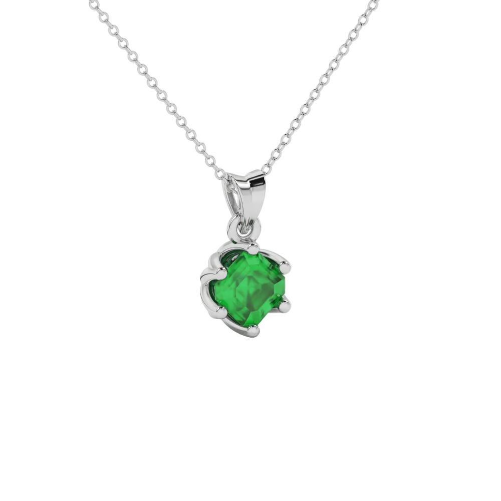 Asscher cut crown solitaire pendant in gold featuring a 5.00 MM gemstone secured in an elegant six-prong crown setting